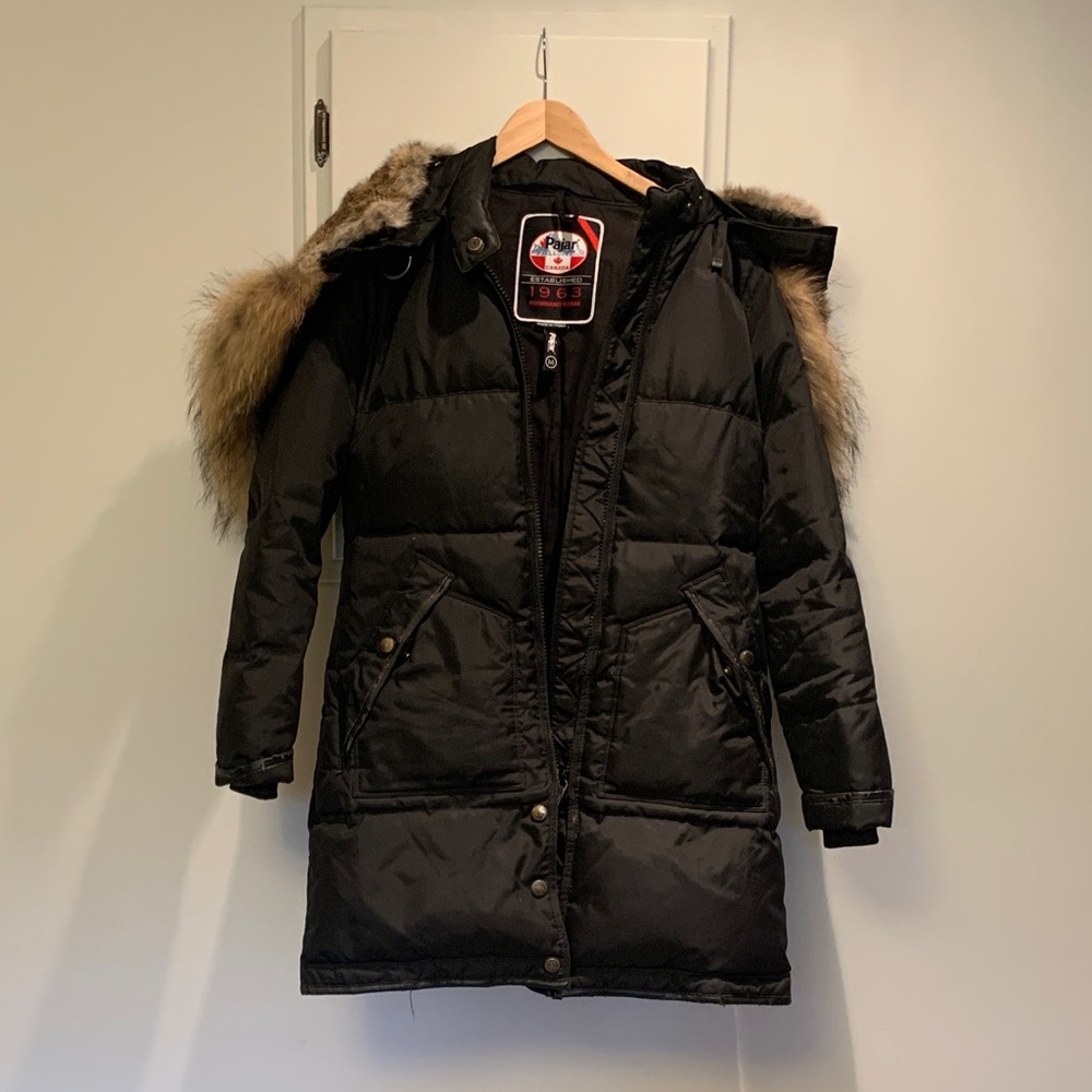 Pajar Black Down Parka with Fur-Trim Hood